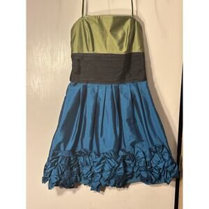 Andrianna papell Formal Dress Blue Green Black Short Sleeveless Puffy Ruffled 4